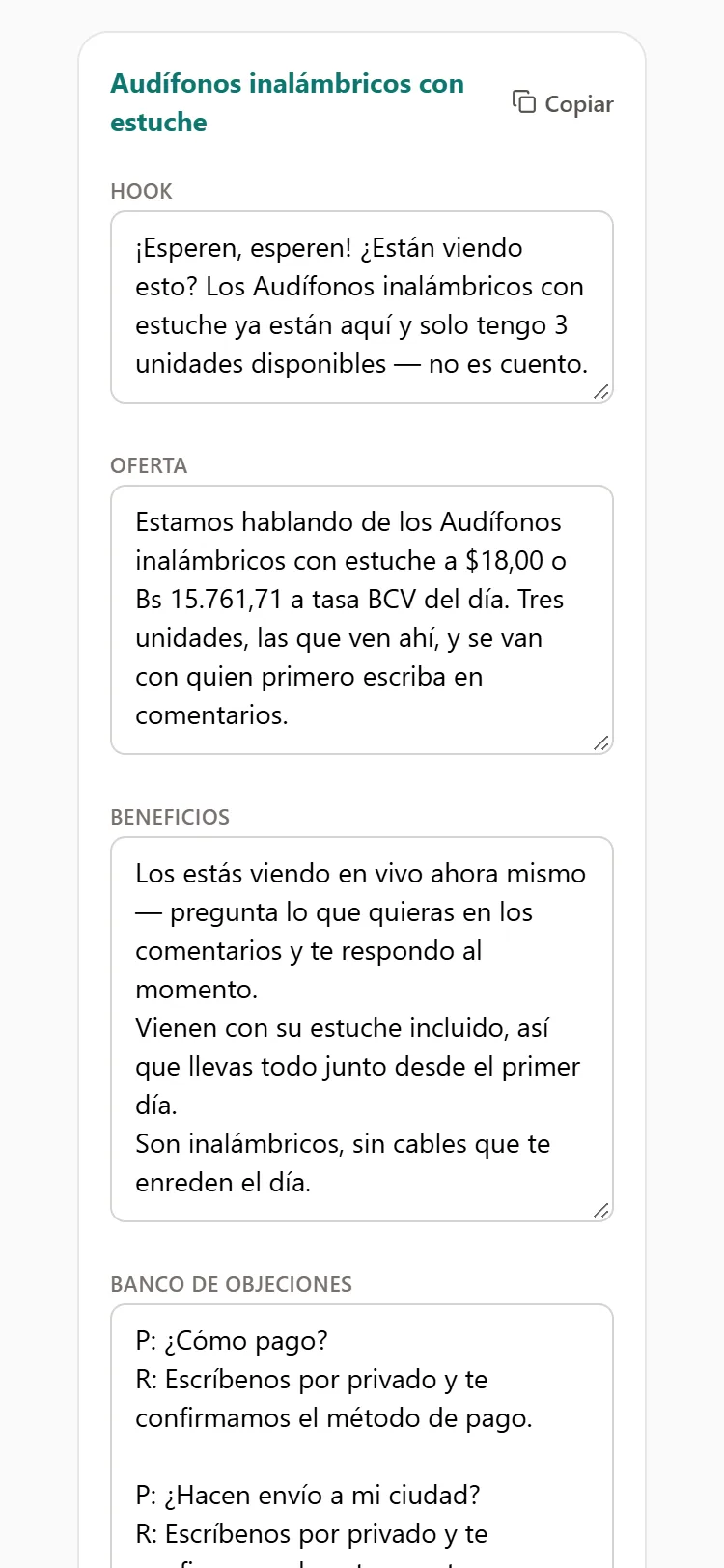 Guion de RumboLive en el teléfono: Audífonos inalámbricos con estuche a $18,00 o Bs 15.761,71 a tasa BCV del día, las 3 unidades reales disponibles, beneficios y respuestas a las preguntas típicas